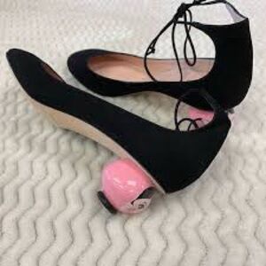 Kate Spade New York Black Suede Ankle Wrap Heels w/ Pink Doll Heel | Size 11